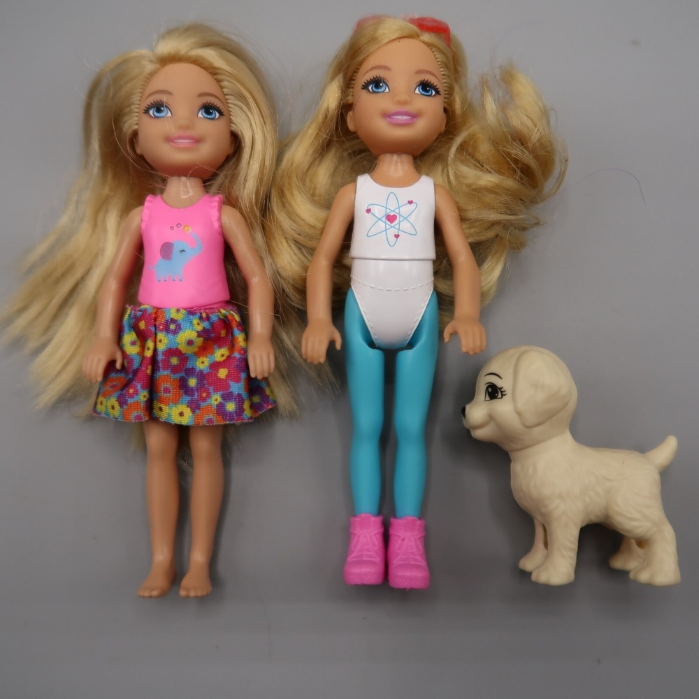 Barbie Mattel Chelsea Kelly Dolls Mixed Lot of 2 Dolls & Dogs Puppy